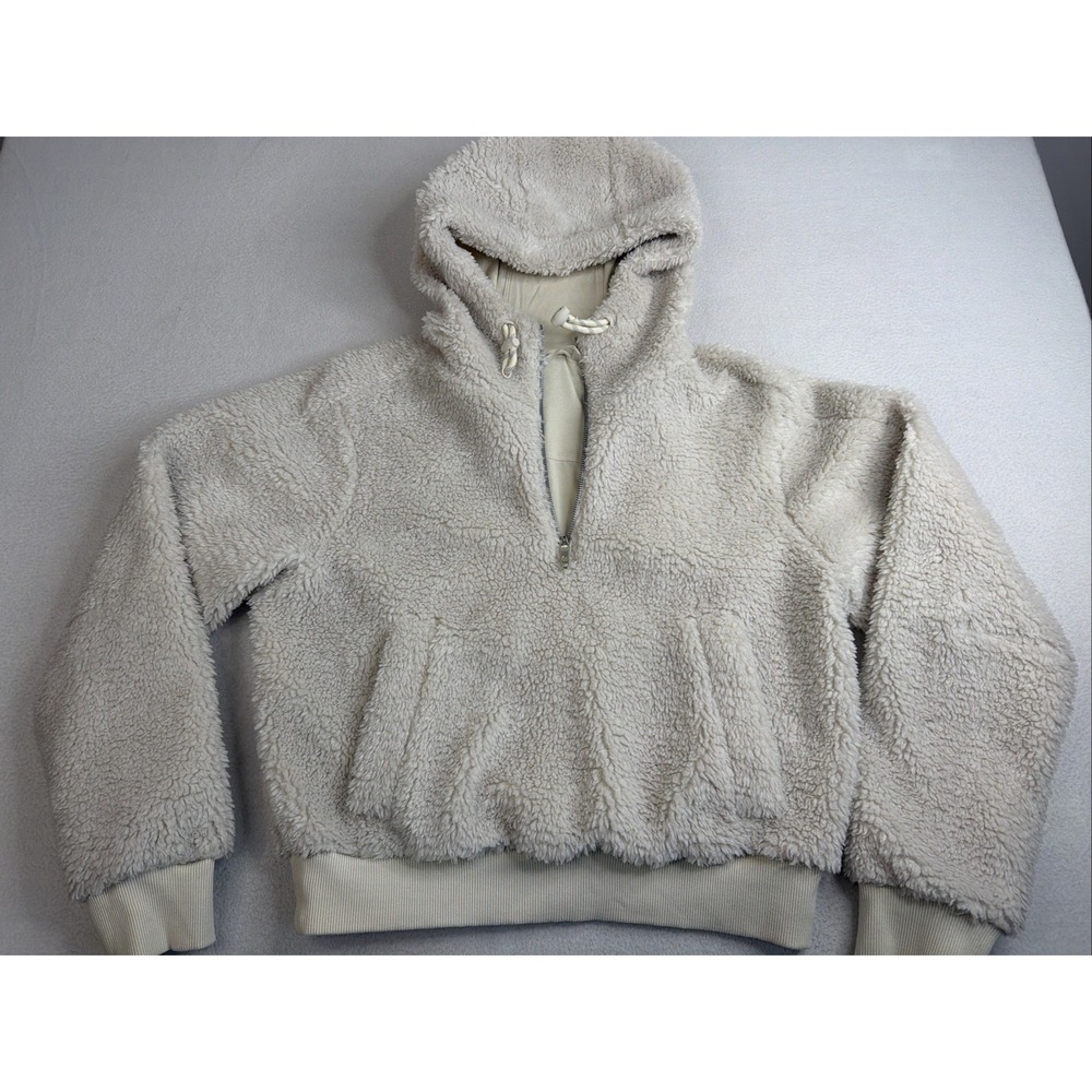 Lululemon Textured Fleece 1/2 Zip Hoodie White Opal Cream Ivory Sz 6
